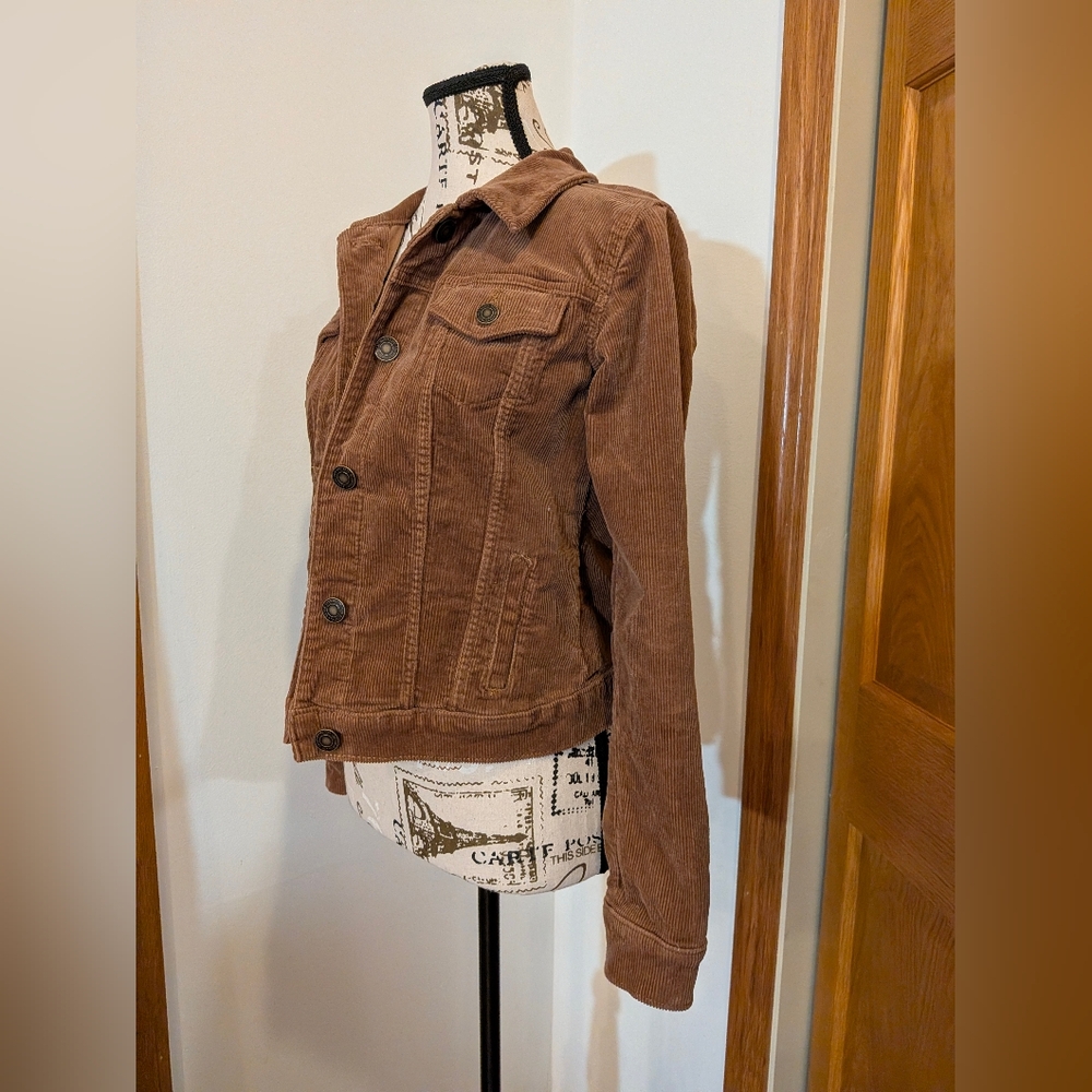 SO Brown Cognac Corduroy Cropped Button Front Jacket Size XS 70's Trucker - Picture 3 of 8